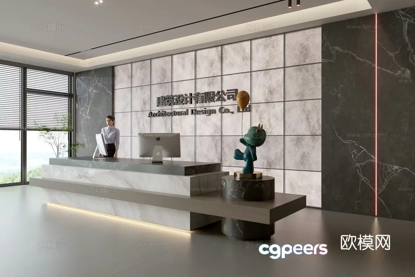 Modern company front desk reception area bar reception desk service desk company front desk background 3D model