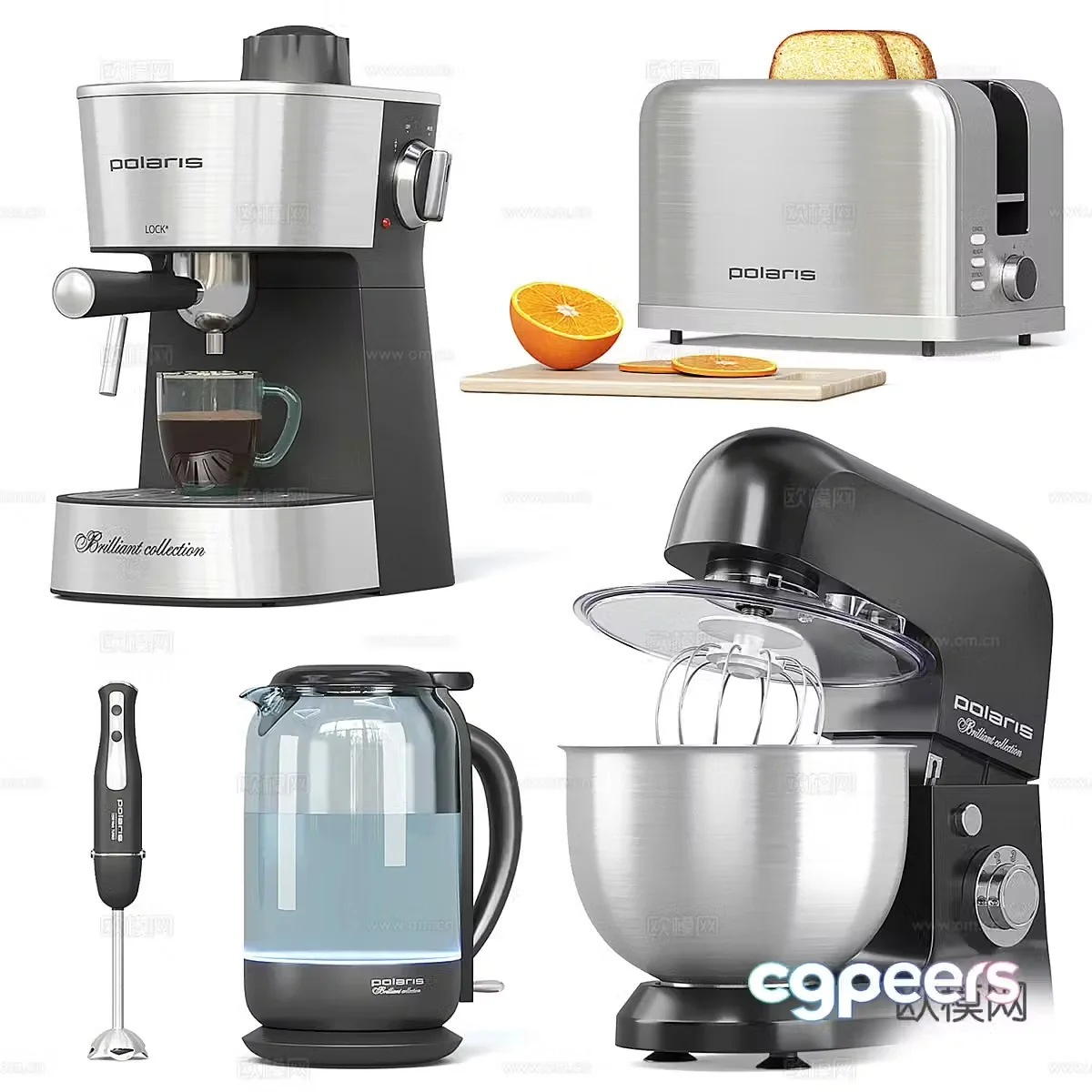 Kitchen appliances kettle coffee maker toaster blender 3d model