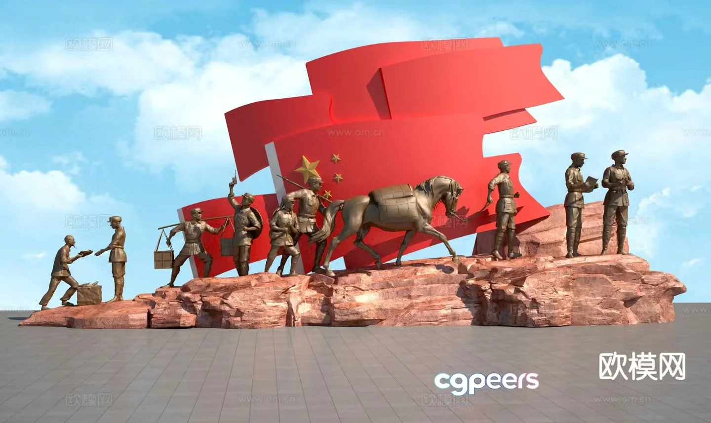 Red Army Figure Sculpture Urban Sculpture 3D Model