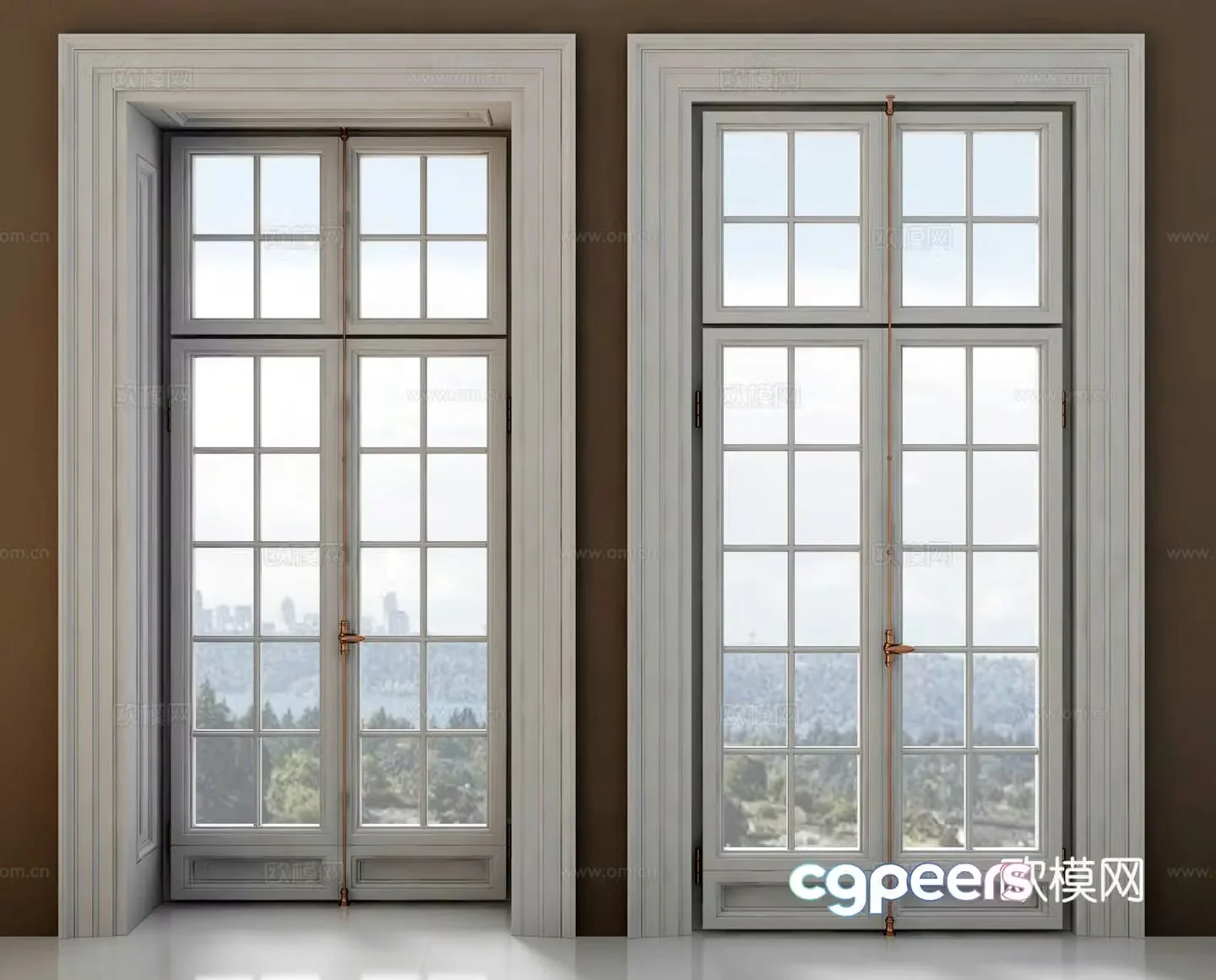 French American double-opening glass door 3D model