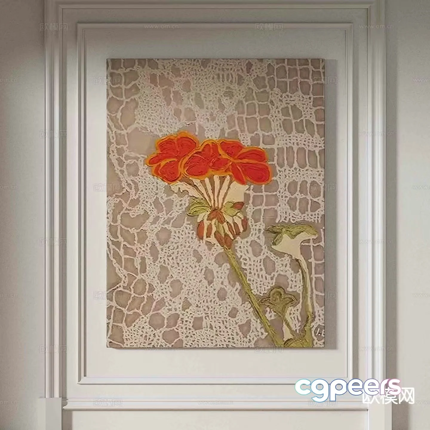 Simple European texture painting decorative painting flower hanging painting 3D model