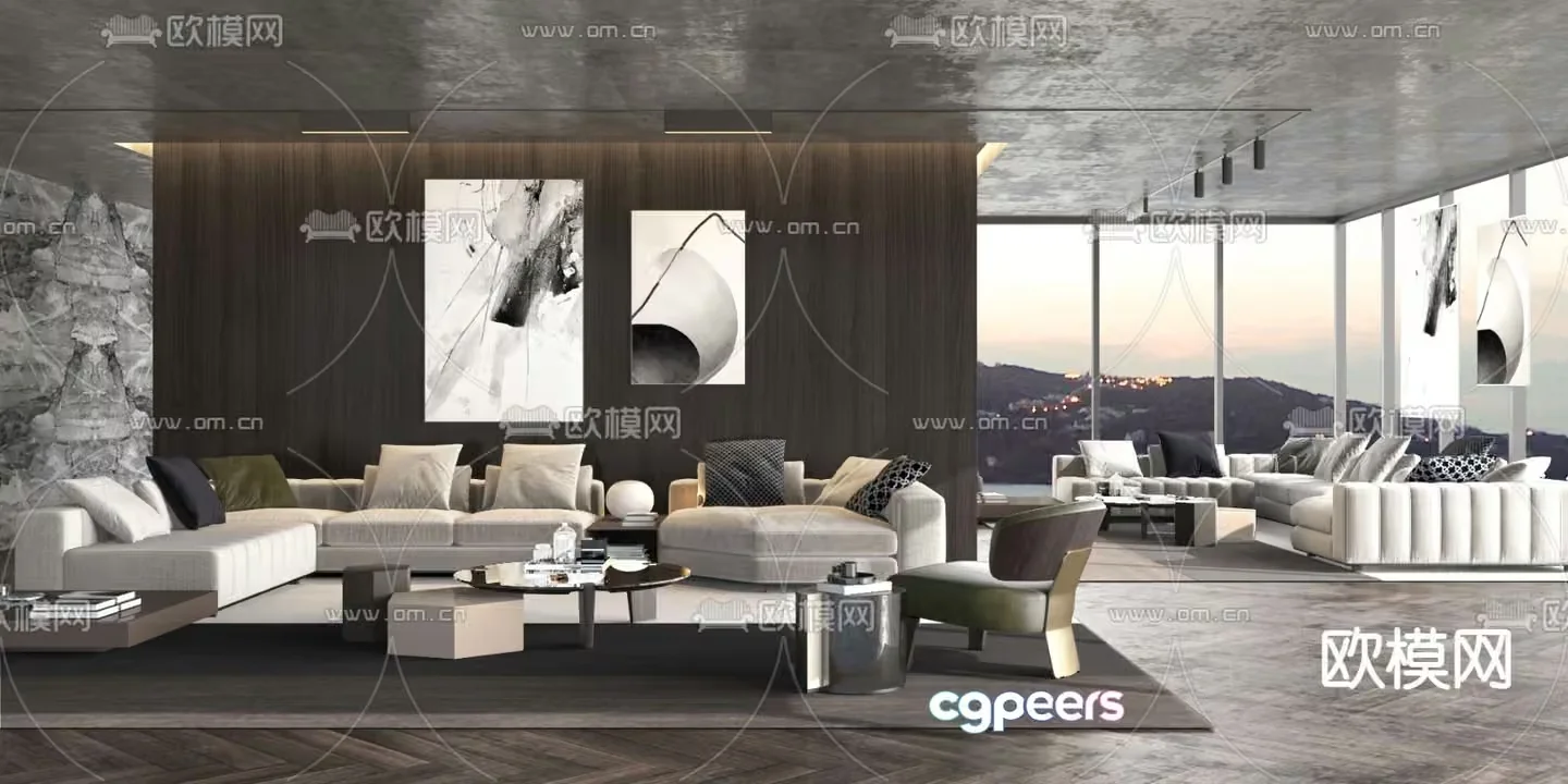 Modern Living Room 3D Model – 13033 – VRAY Render