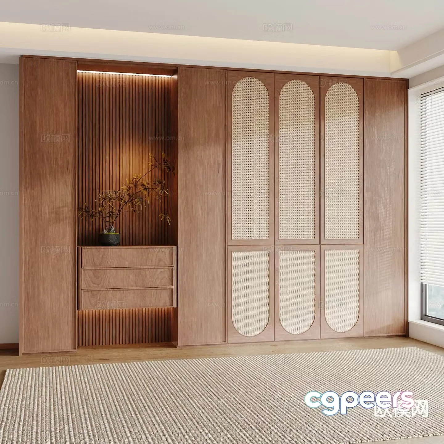Medieval style wardrobe decorative cabinet rattan cabinet 3d model