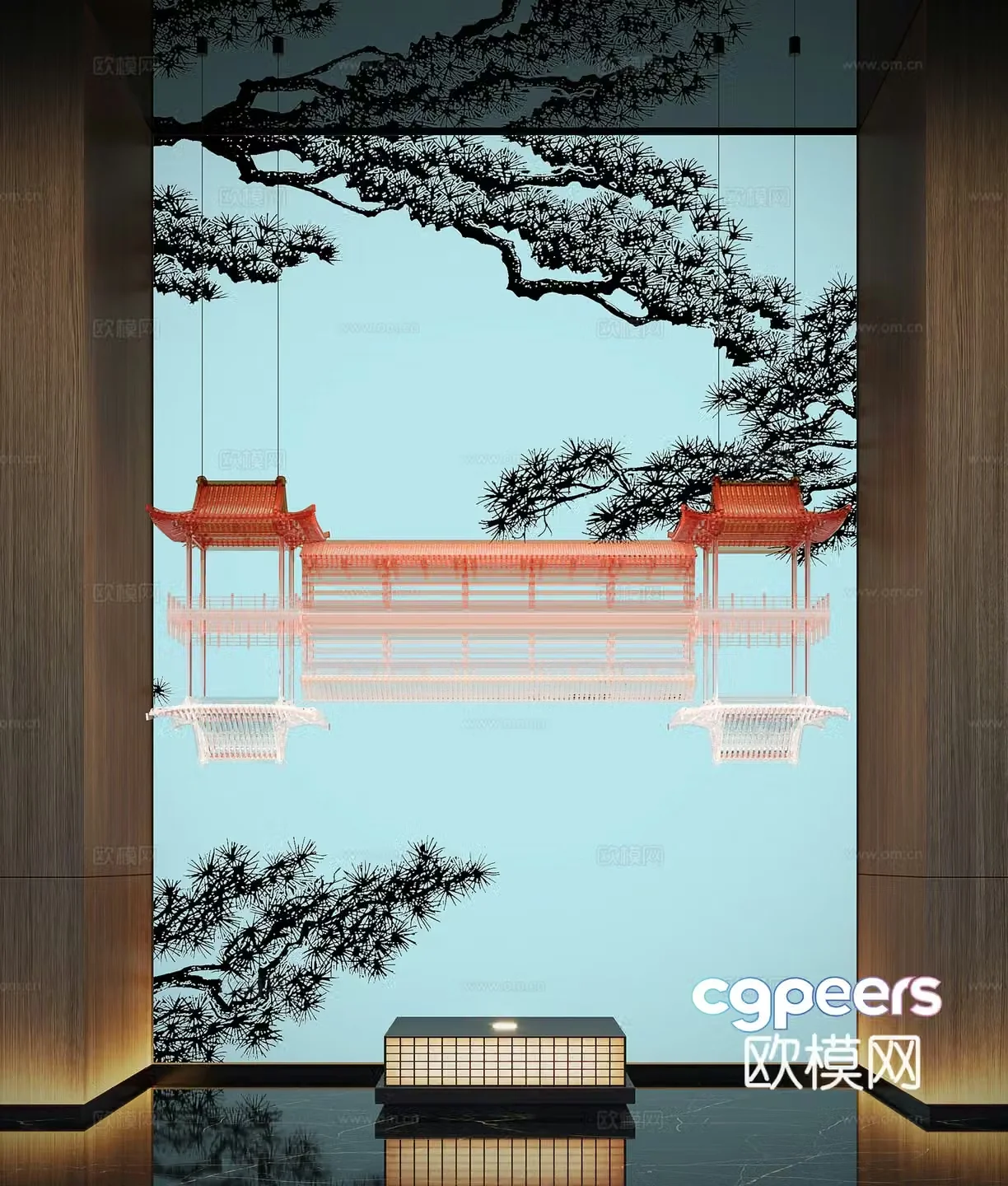 New Chinese art installation Crystal installation Art lamp installation Installation sculpture Decorative hanging parts 3D model