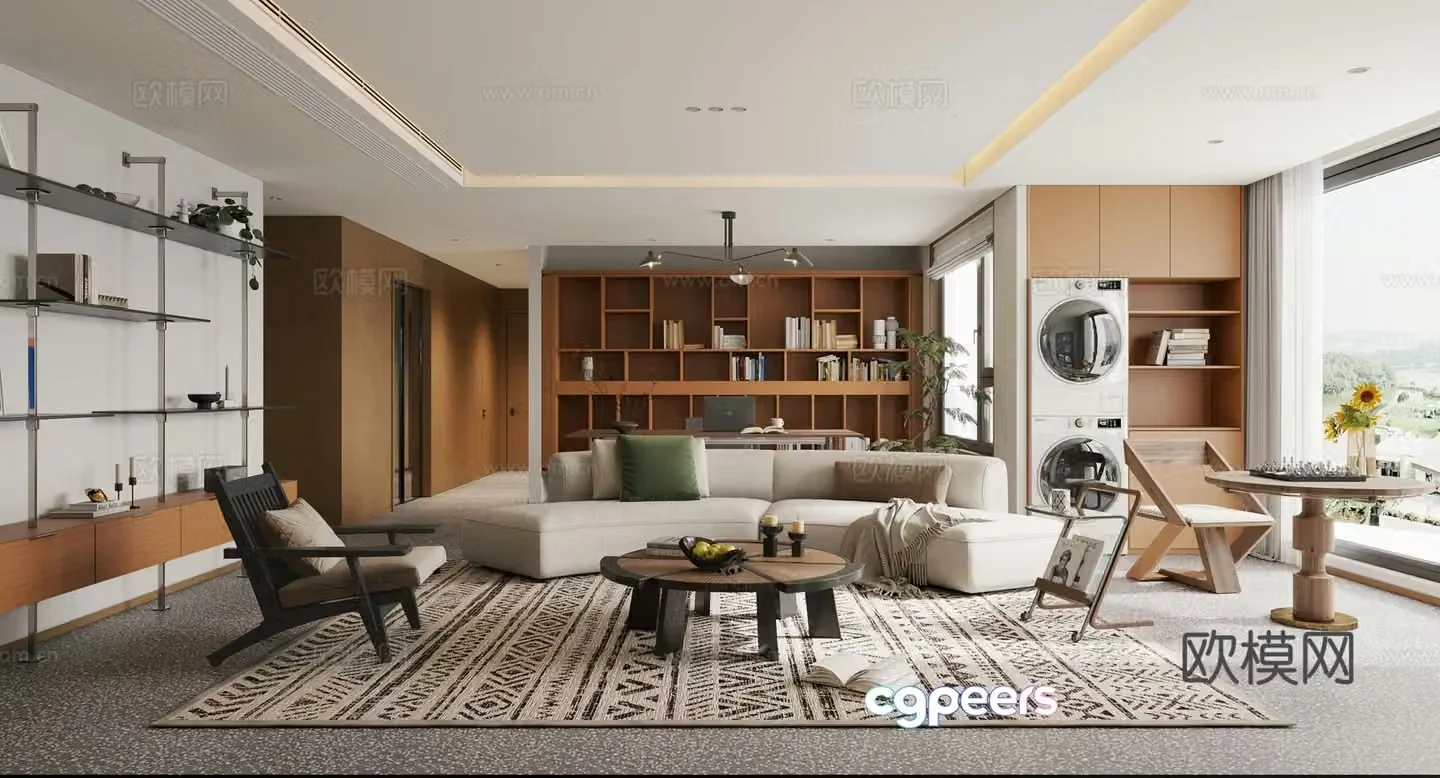 Modern medieval style living room horizontal hall large flat 3D model