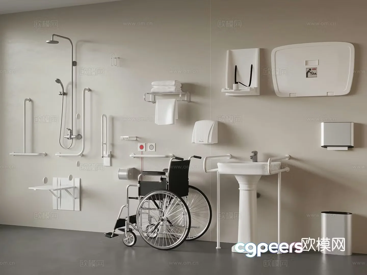 Third bathroom disabled bathroom supplies barrier-free toilet wheelchair bathroom stool 3D model