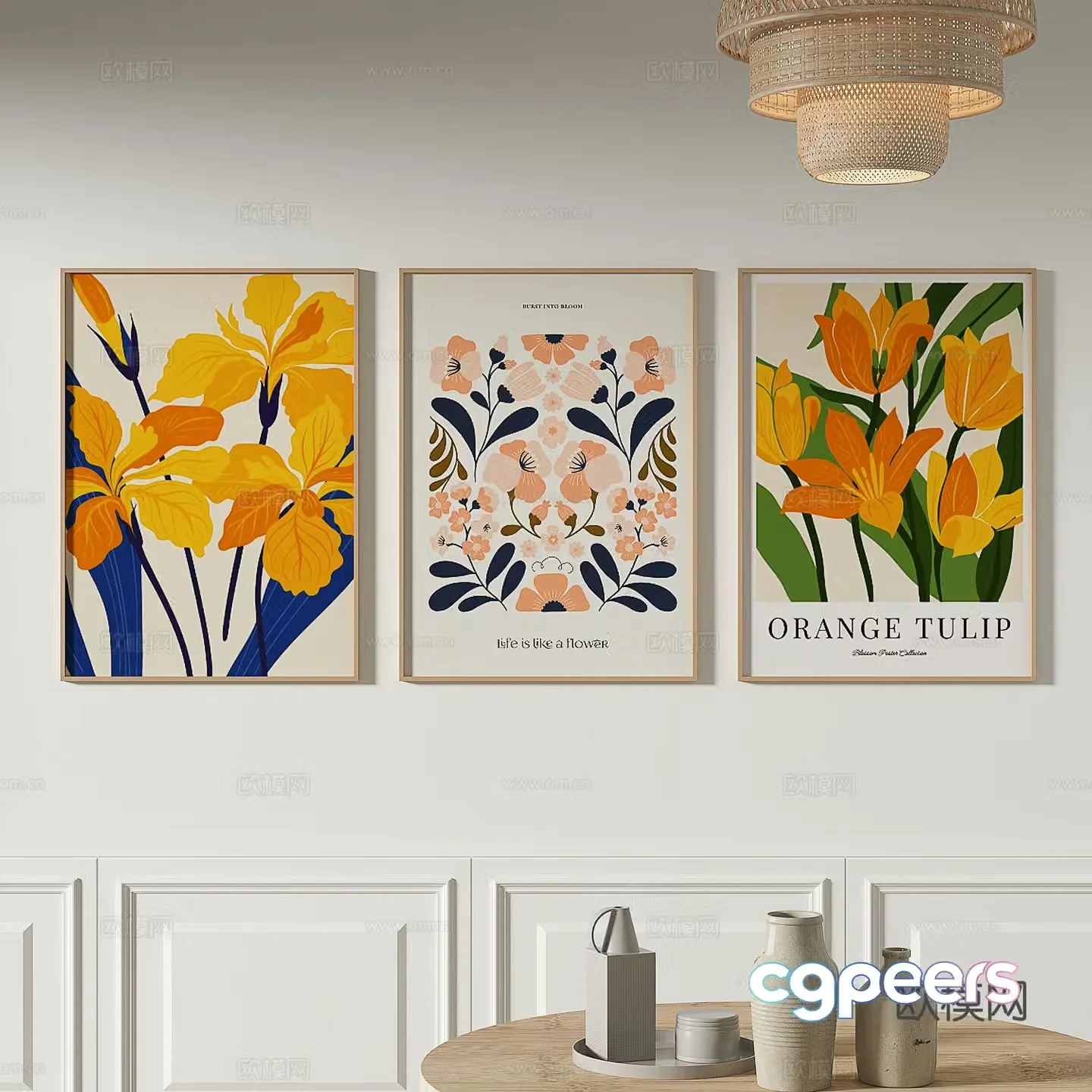 Modern flower painting decorative painting 3d model