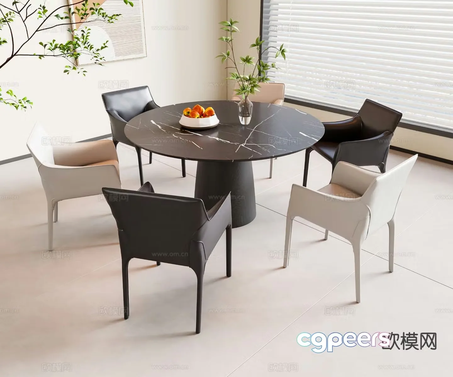 Modern dining table and chairs round dining table 3d model