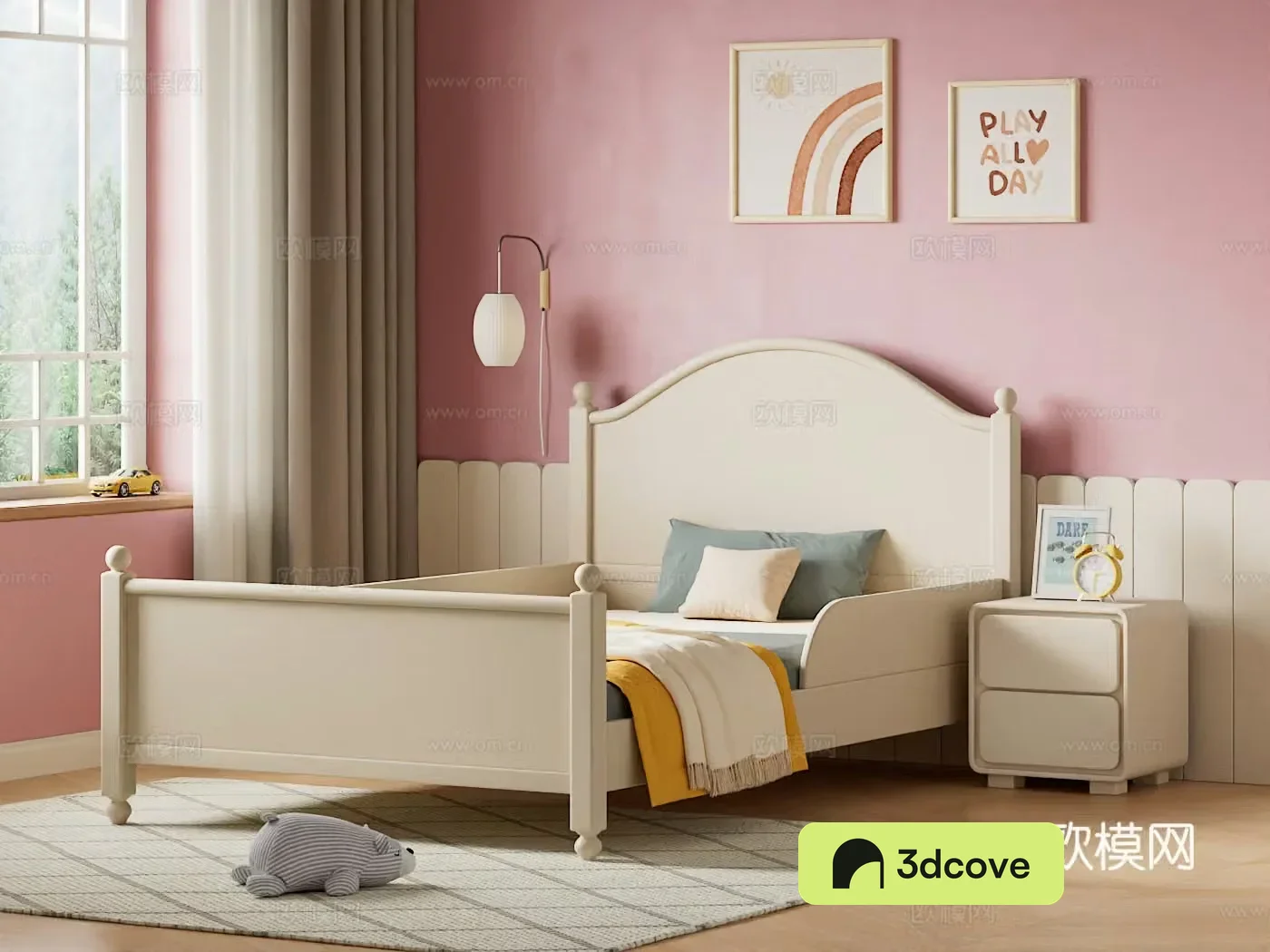 Simple modern children’s bed cream style children’s bed white solid wood single bed nightstand children’s