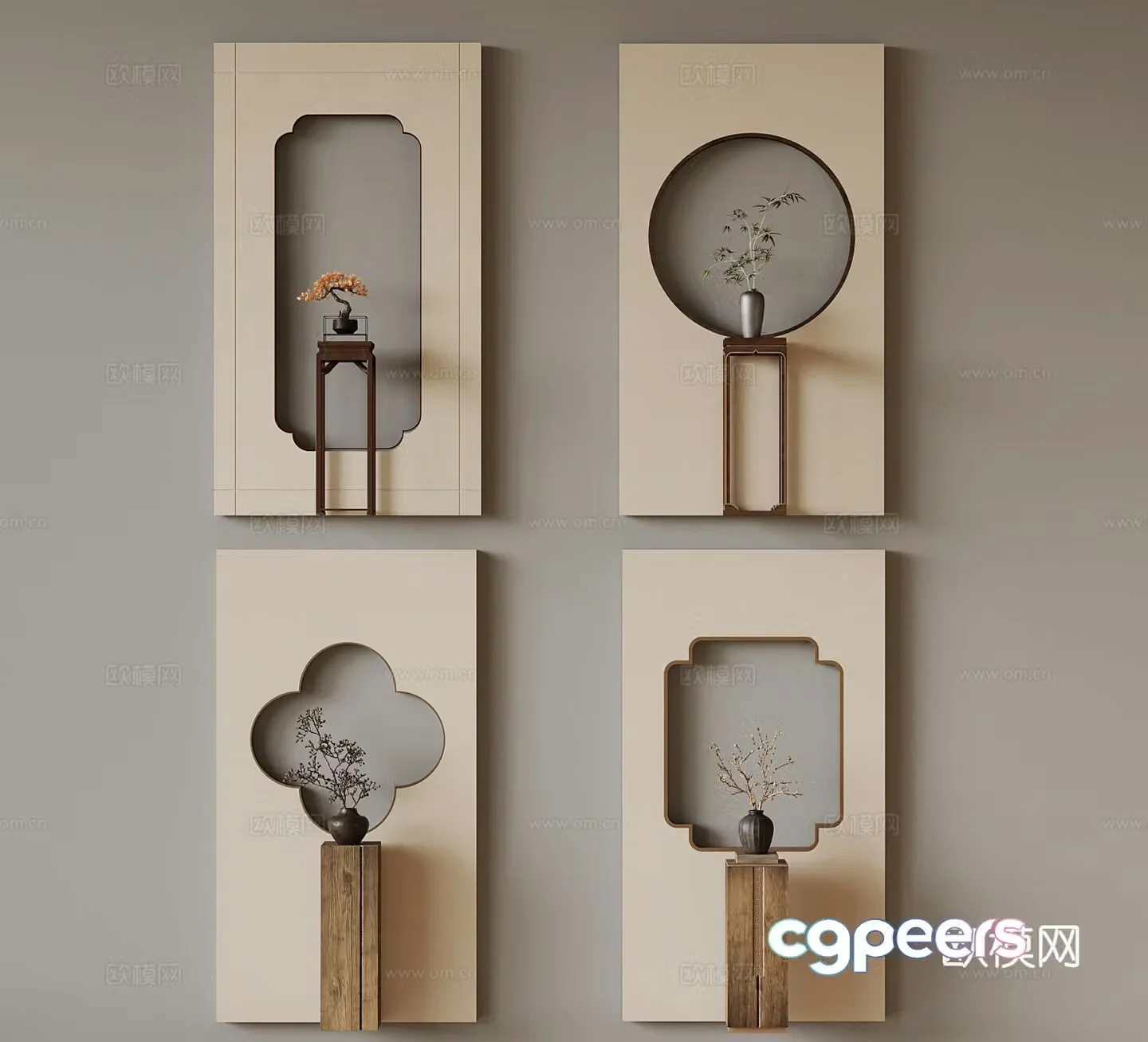New Chinese style entrance partition hollow 3D model
