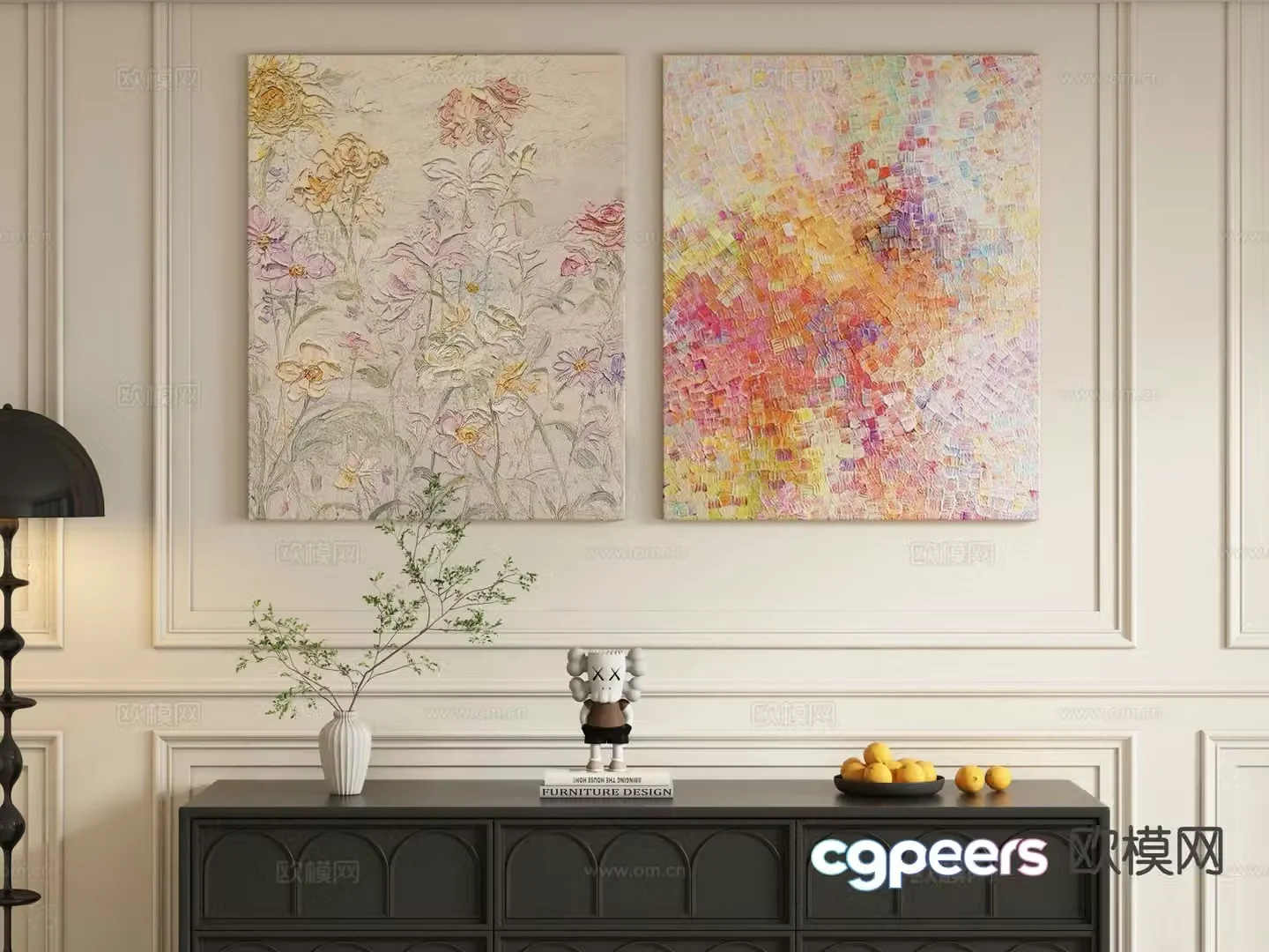 Cream style decorative painting texture painting hanging painting 3d model