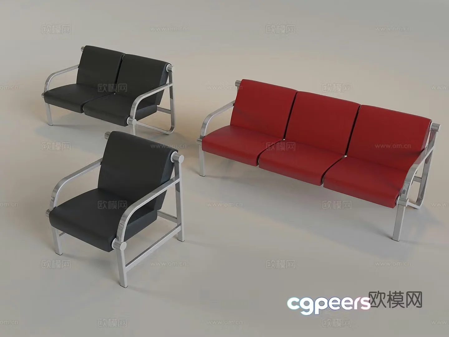Stainless steel public row chairs waiting chairs infusion chairs airport station rest chairs 3D model
