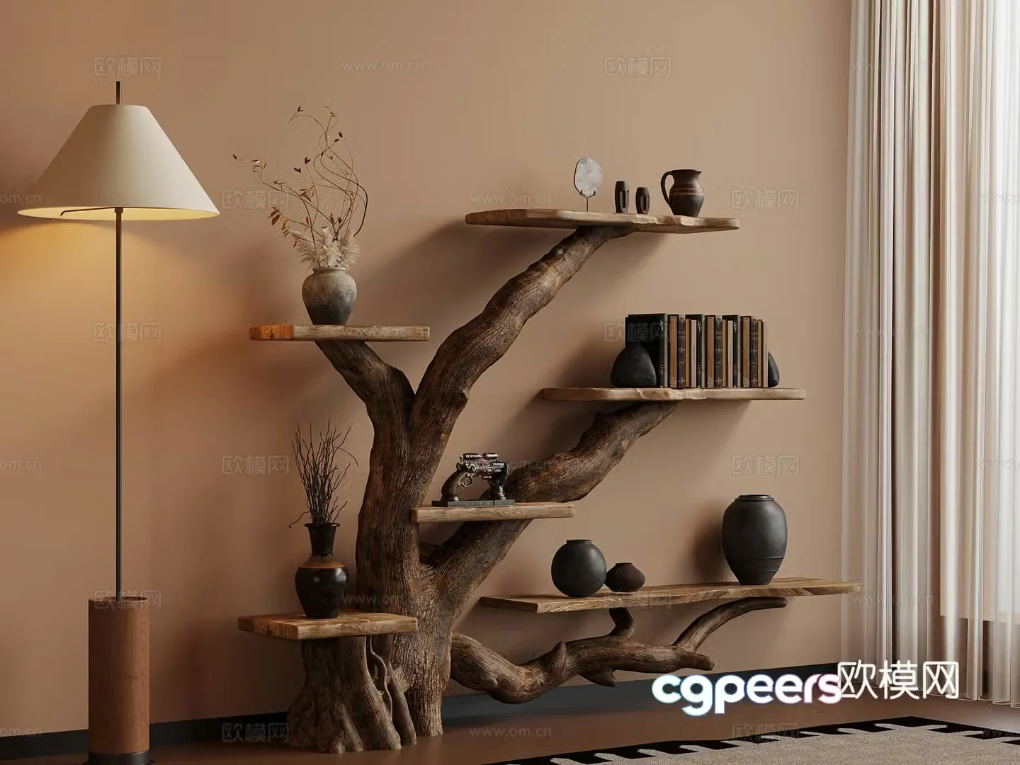 New Chinese style storage rack floor lamp 3D model