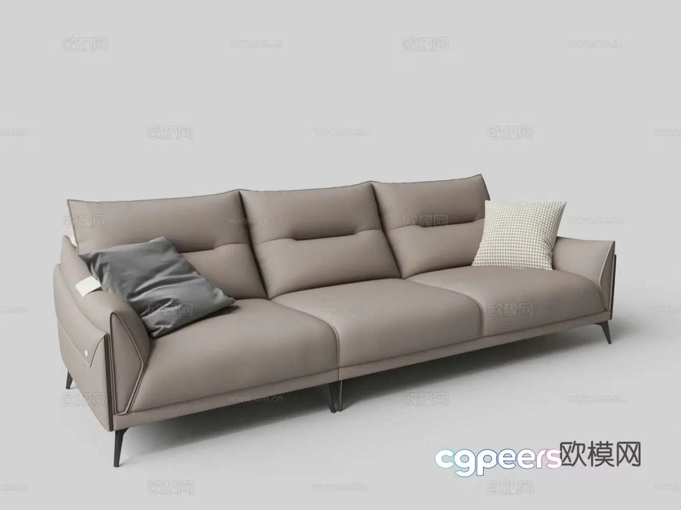 Modern fabric legs three-person sofa 3D model