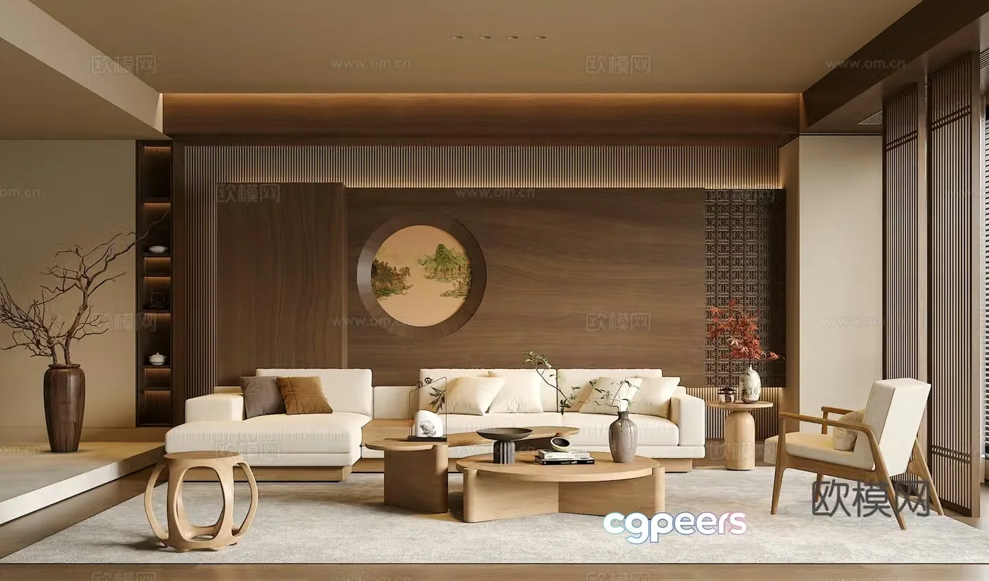 Song’s medieval style living room sofa and coffee table combination green plants accessories desk lamp chandeliers back 3D model