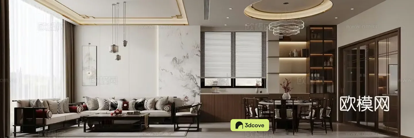 New Chinese style living and dining room
