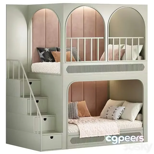 3ds Max Free – Designer two-level bed Kids room 19