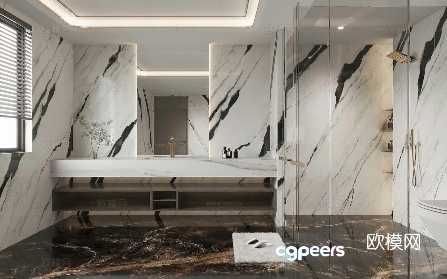Modern light luxury bathroom dry and wet bathroom 3D model