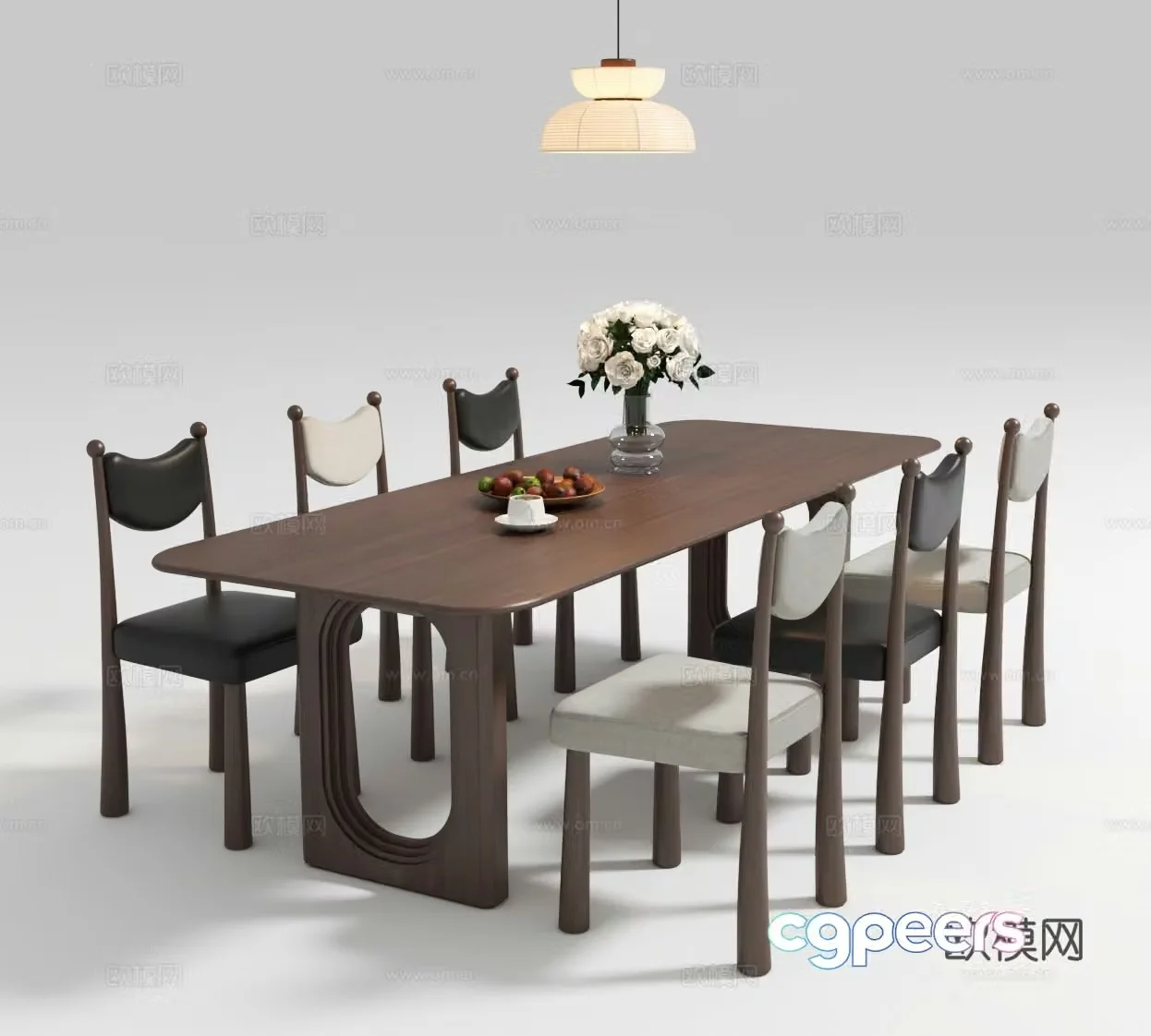 French medieval dining table and chair combination 3D model