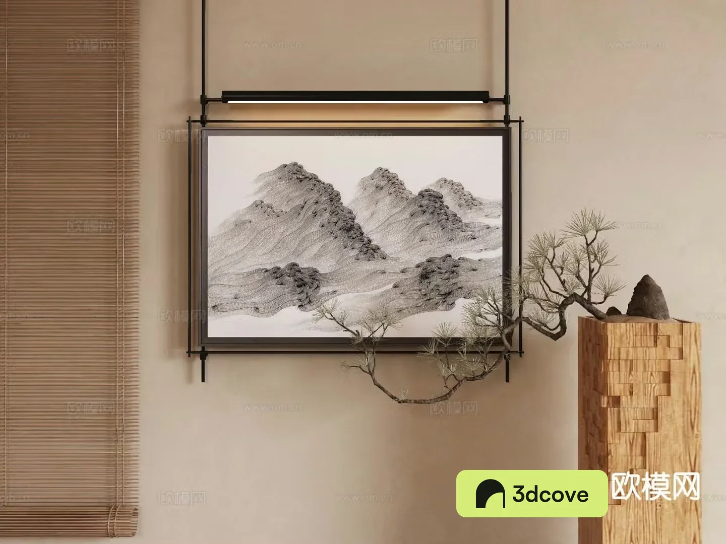 New Chinese style decorative painting Zen hanging painting Metal rod hanging painting