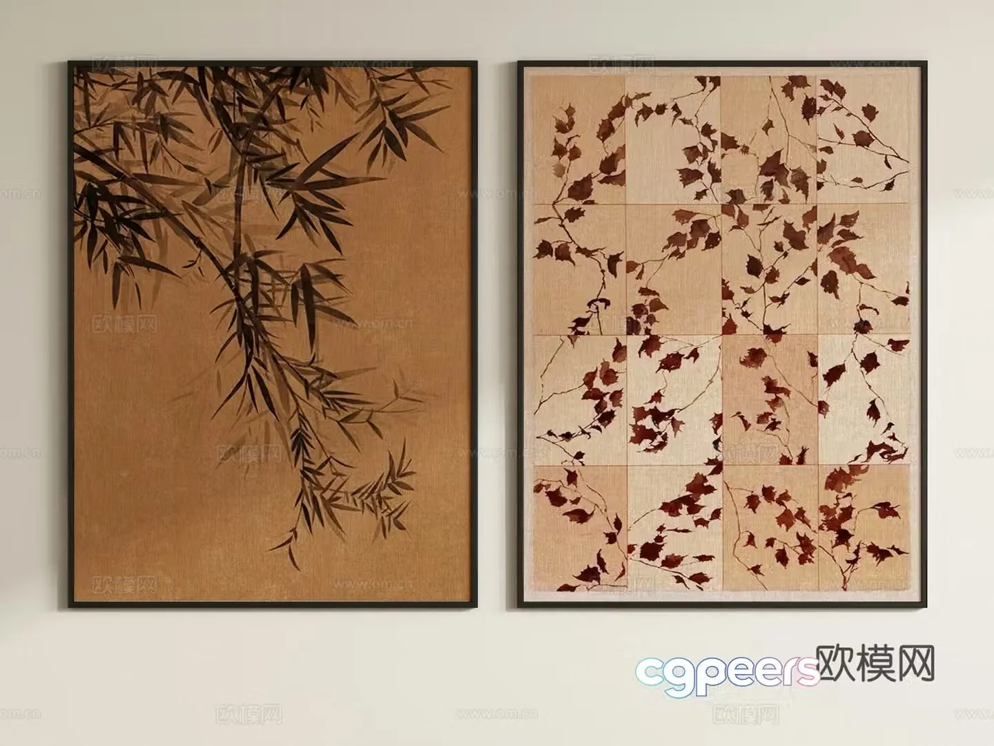 Middle-aged decorative paintings fallen leaves hanging paintings 3D model