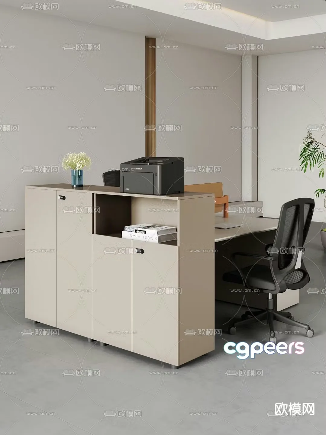 Card space desk work station post 3d model