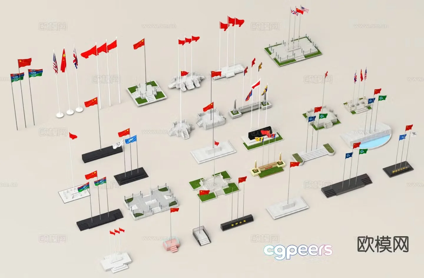 modern flag raising platform flag flagpole 3d model