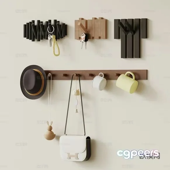 A Wall-Mounted Wooden Rack 3D Model – 14372 – VRAY Render