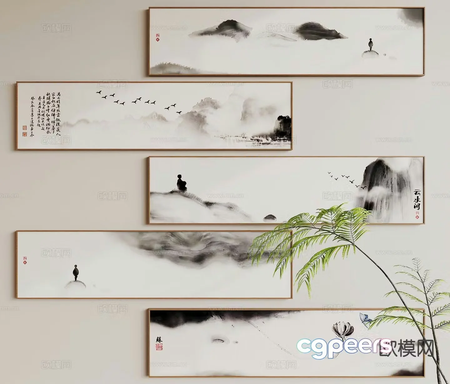 New Chinese Zen hanging painting ink painting decorative painting 3D model
