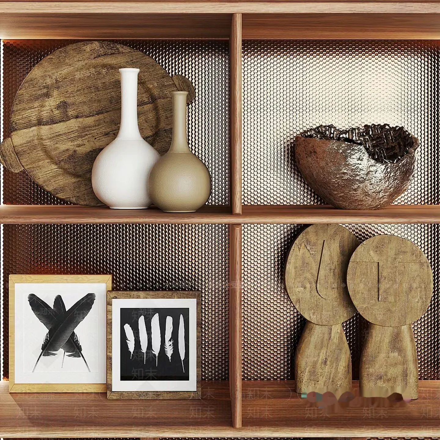 Wooden Shelf With Decorations 3D Model – 4136 – VRAY Render