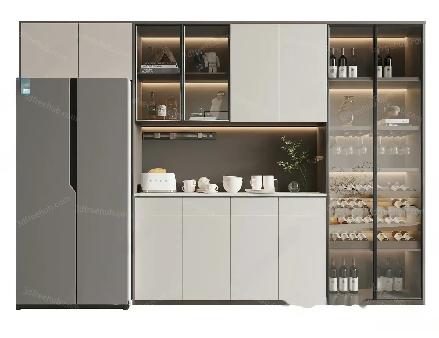 A Kitchen With White Cabinets 3D Model – 22450 – VRAY Render