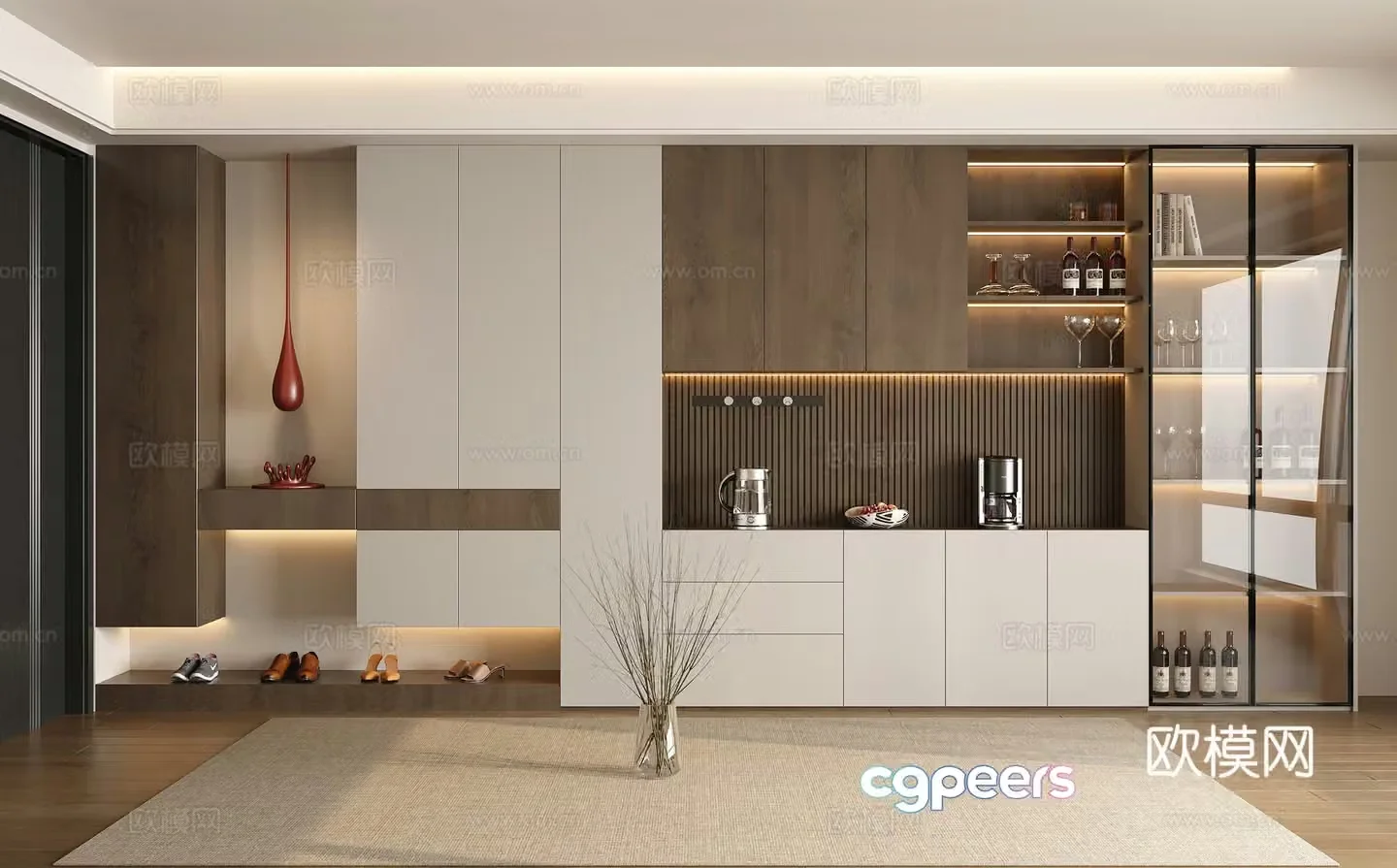 Modern home entrance shoe cabinet wine cabinet integrated cabinet side cabinet entrance cabinet decorative cabinet 3D model