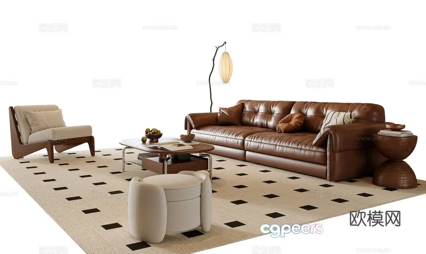 French sofa coffee table combination 3D model