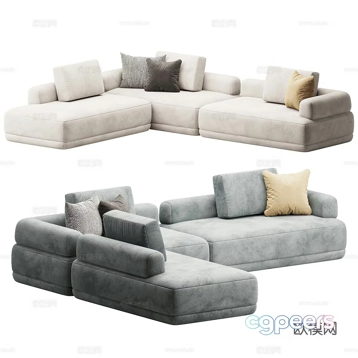 Modern cream style fabric corner sofa 3d model