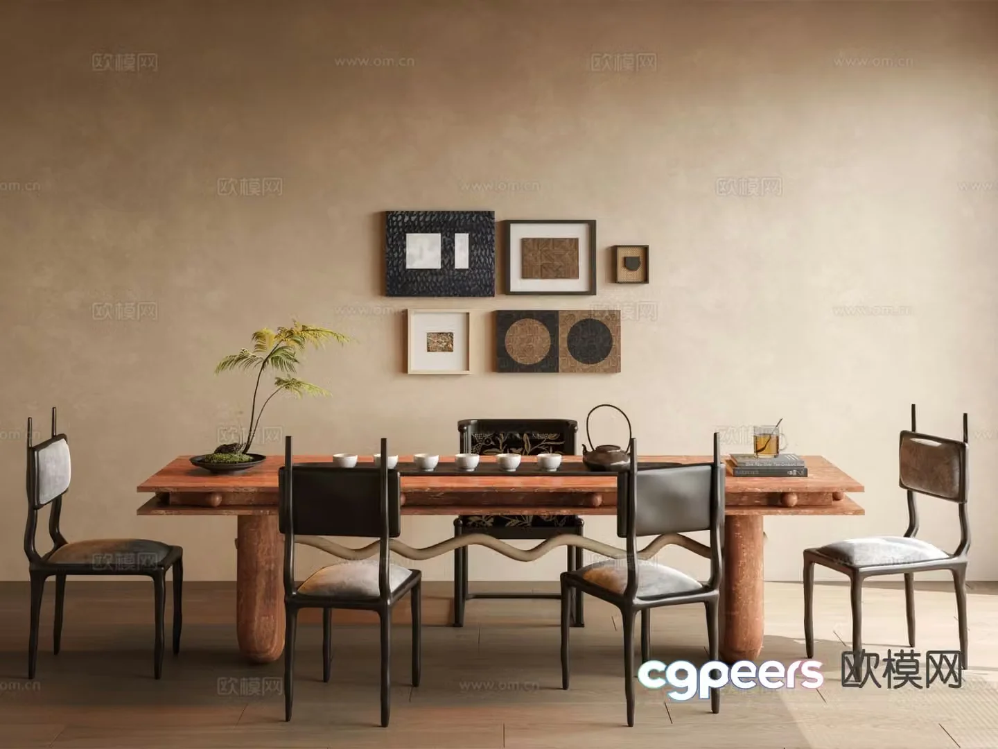 Medieval style tea table and chairs 3d model