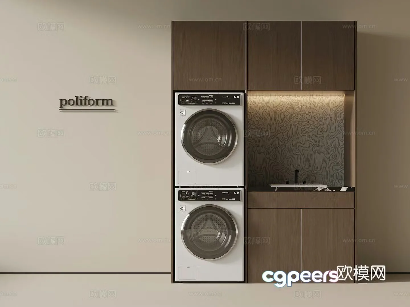 Modern Italian washing machine cabinet balcony cabinet 3d model