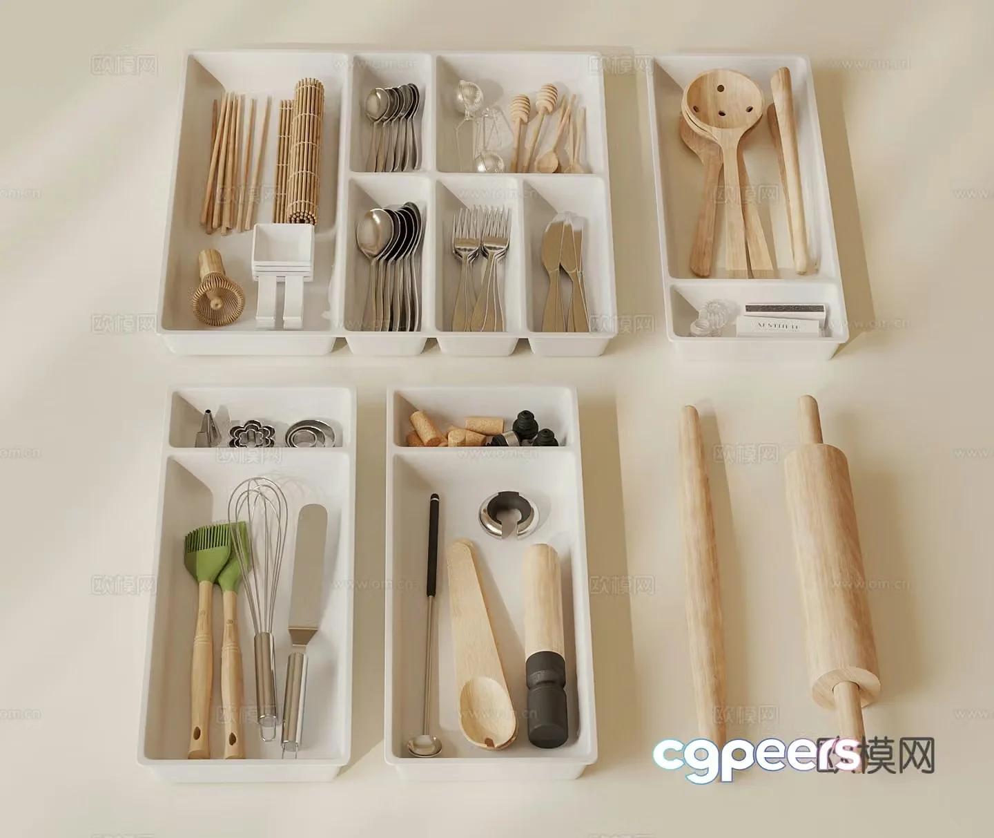 Modern tableware kitchen utensils storage box 3d model