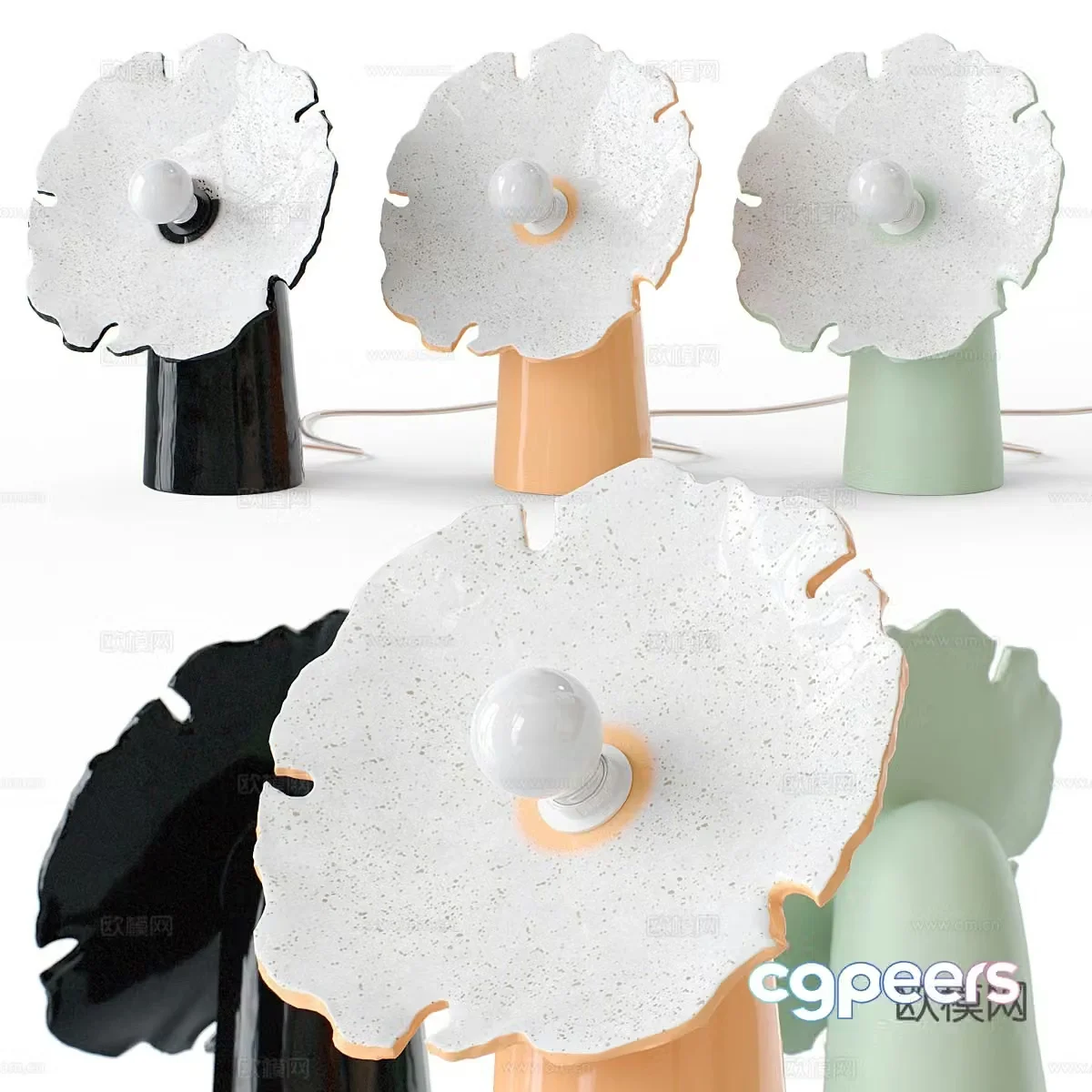 Modern Cream Style Flow Small Petal Table Lamp 3D Model