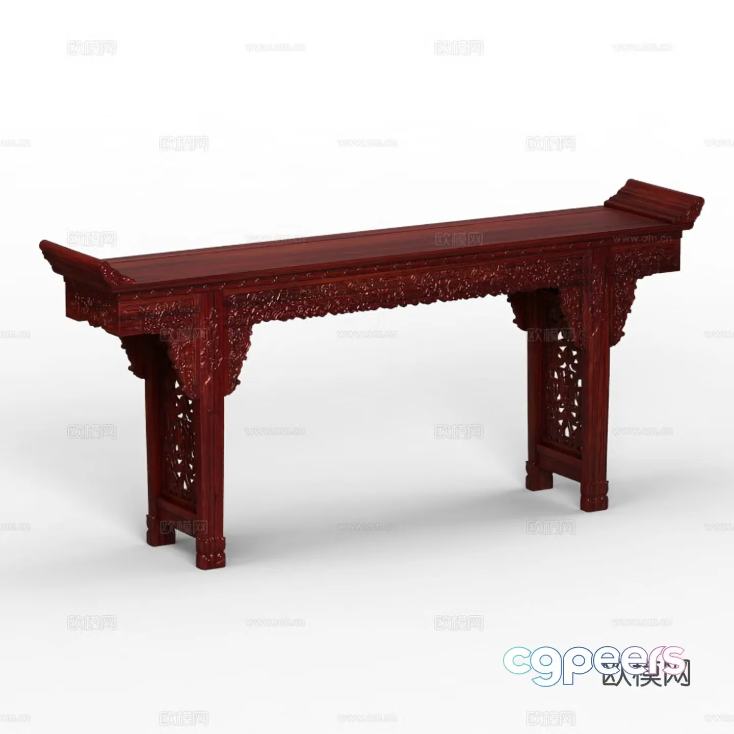Chinese style case upturned table carved relief porch table altar solid wood mahogany 3D model