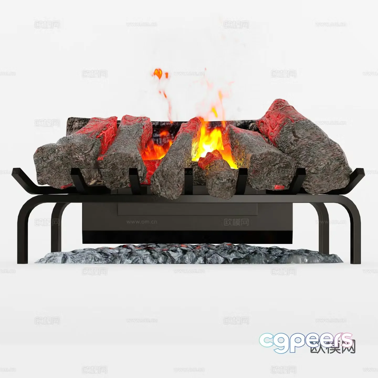 Fireplace burning flame 3d model