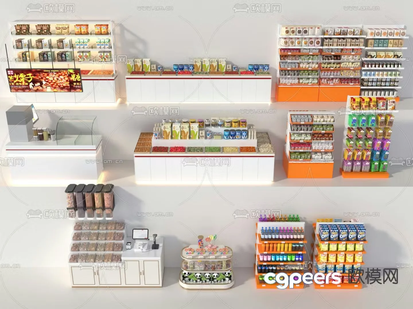 Snack store shelves Snack store cashier 3D model