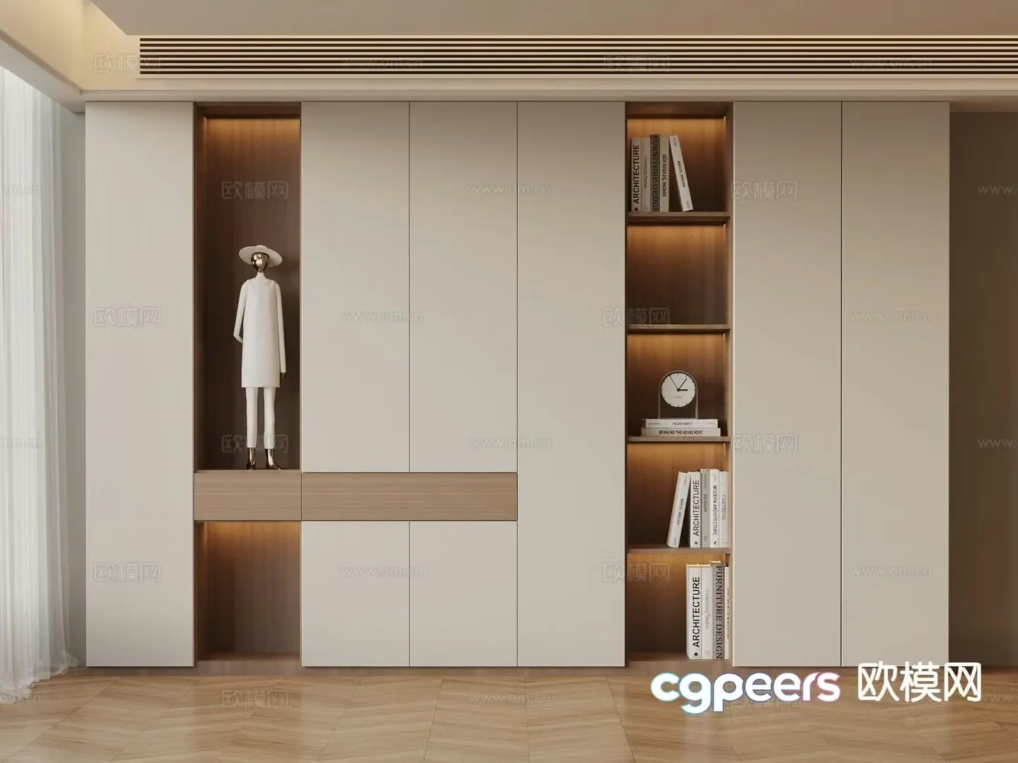 Modern bookcase integrated cabinet 3d model