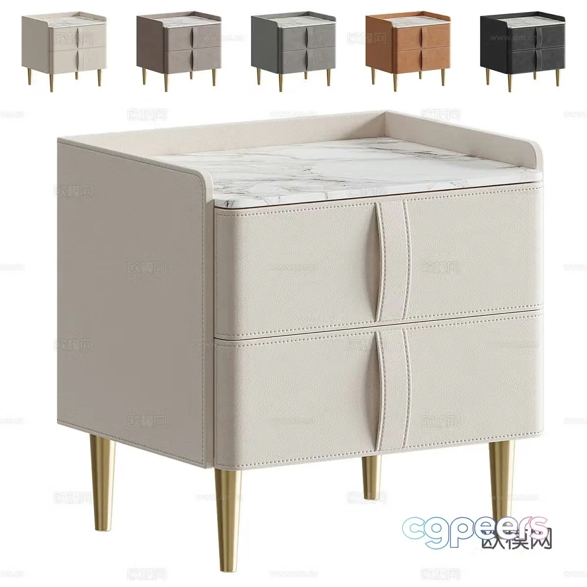 Modern Italian light luxury leather bedside table 3D model