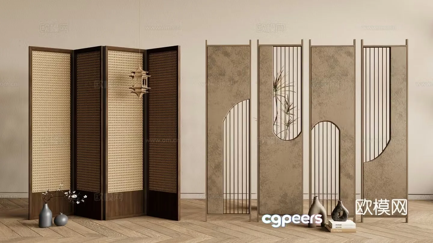 New Chinese style screen lattice screen wooden screen 3D model