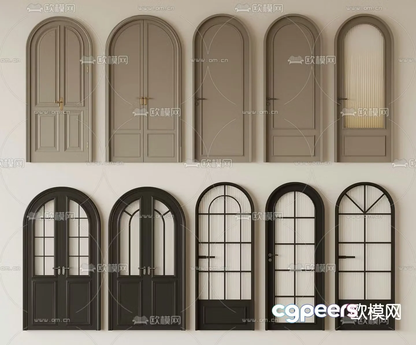 French entry door sliding door arched door 3d model