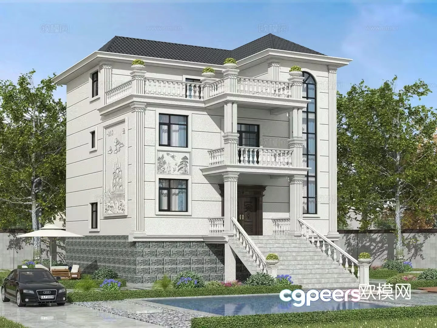 Modern single-family villa exterior 3D model