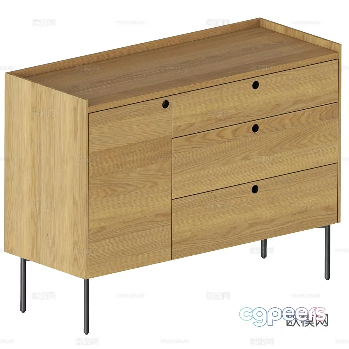 Modern Nordic log style solid wood sideboard 3D model