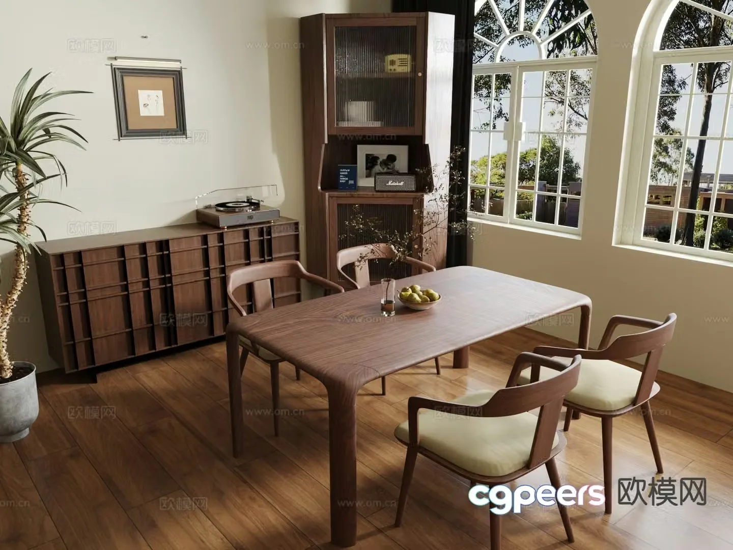 Medieval style dining table and chairs 3d model
