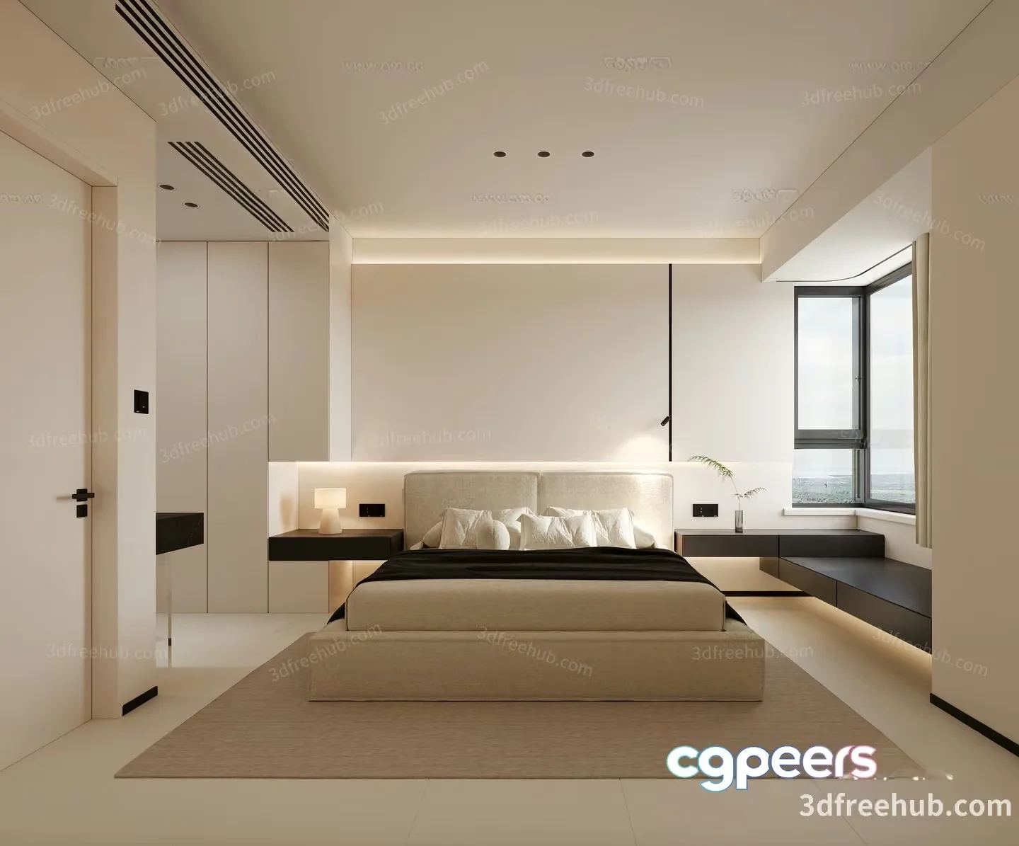 Modern Minimalist Bedroom 3D Model – 19363 – VRAY Render