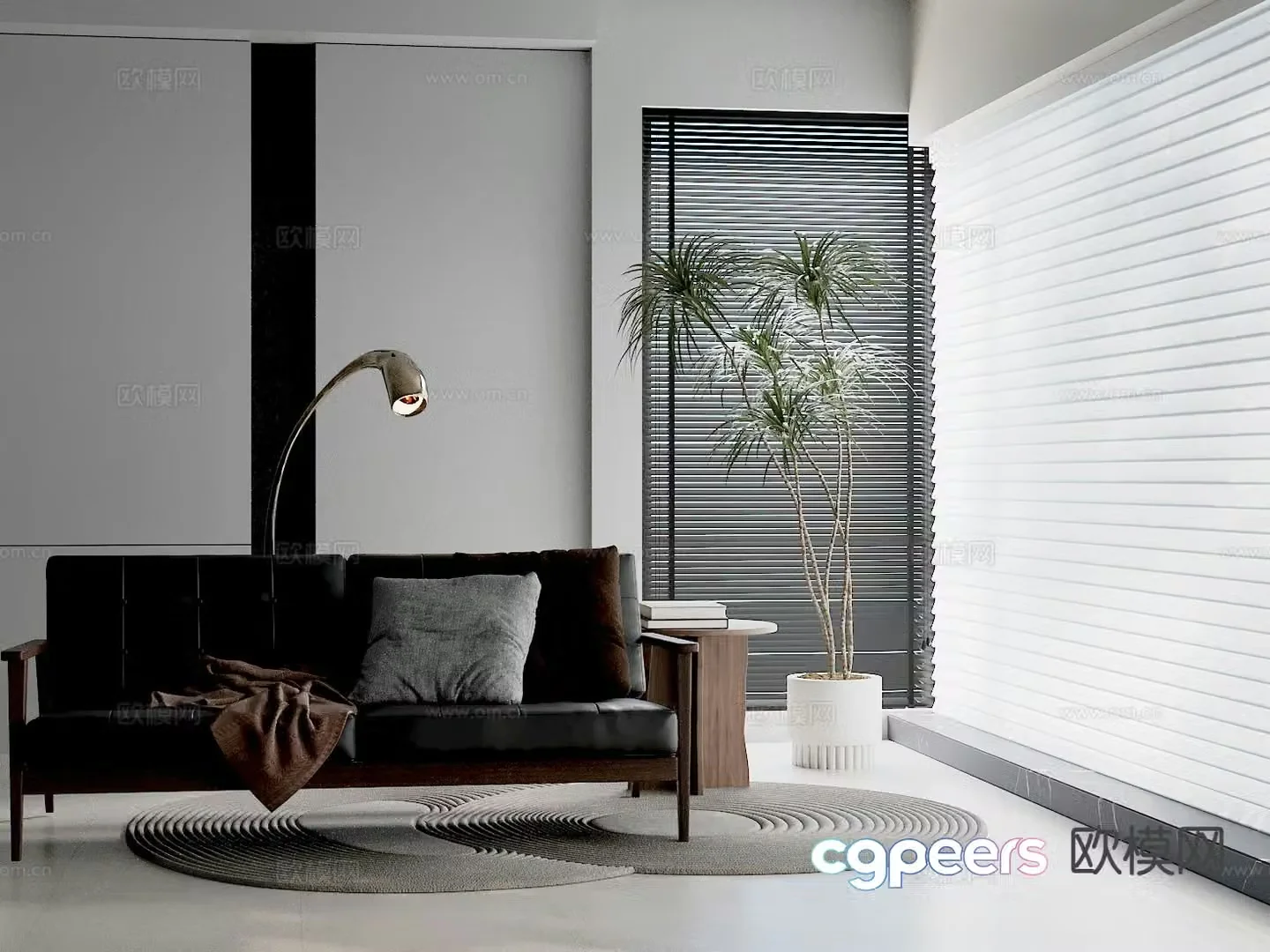 Double sofa leather sofa 3d model